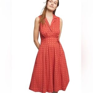 Anthropologie dress elm collared eyelet coral dress size 6